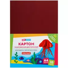 Картон цветной А4, ArtSpace, 10 л. тонированный, красный, 180 г/м2