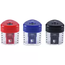 Точилка пластиковая со "шторкой" Faber-Castell "Grip Auto Mini" 1 отверстия контейнер красный/синий/черный