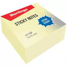 Самоклеящийся блок Berlingo "Ultra Sticky", 75*75 мм. 400 л. пастель, желтый