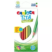 Карандаши цветные пластиковые Carioca "Tita" 12 цв. трехгранные заточенные картон
