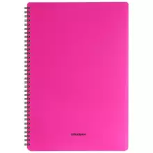 Тетрадь 60 л. А4 клетка на гребне OfficeSpace "Neon", пластиковая обложка, розовая