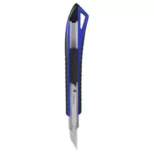 Нож канцелярский 9 мм. Berlingo "Razzor 300" auto-lock металл. направл. мягкие вставки синий