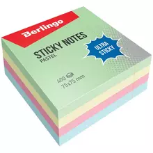 Самоклеящийся блок Berlingo "Ultra Sticky" 75*75 мм. 400 л. 4 пастельных цвета