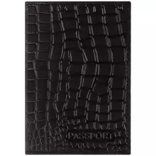 Обложка для паспорта OfficeSpace "Аллигатор" кожа тиснение черная