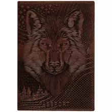 Обложка для паспорта OfficeSpace "Волк" кожа тиснение коричневая