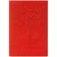 Обложка для паспорта OfficeSpace "Сова" кожа тиснение красная