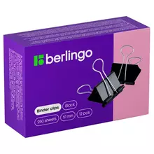Зажимы для бумаг 51 мм. Berlingo, 12 шт. черные, картонная коробка