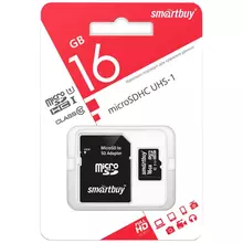 Карта памяти SmartBuy MicroSDHC 16GB UHS-1, Class 10, скорость чтения 30 мб/сек (c адаптером SD) 