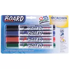 Набор маркеров для белых досок Crown "Multi Board" 4 цв. пулевидный, 3 мм. блистер
