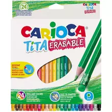 Карандаши цветные пластиковые стираемые Carioca "Tita Erasable" 24 цв. заточенные картон