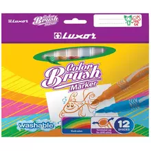 Фломастеры с кистевым пишущим узлом Luxor "Color Brush" 12 цв. смываемые картон