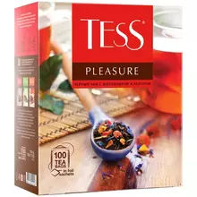 Чай Tess "Pleasure" черный тропич. фрукты лепестки цветов шиповник яблоко 100 фольг. пакетиков по 15 г