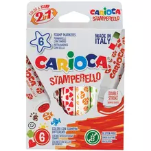 Фломастеры-штампы двусторонние Carioca "Stamp Markers" 6 цв. смываемые картон