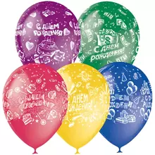 Воздушные шары 25 шт. M12/30 см. ПатиБум "С Днем Рождения" пастель+декор растровый рисунок