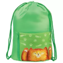 Мешок для обуви 1 отделение Мульти-Пульти "Lazy Cat" 340*420 мм. карман на молнии зеленый