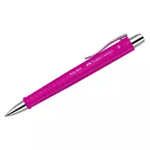 Ручка шариковая автоматическая Faber-Castell "Poly Ball XB" синяя 14 мм. софт-тач трехгранная ярко-розовый корпус