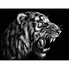 Картина по номерам на картоне Три Совы "Монохромный тигр" 30*40 с акриловыми красками и кистями