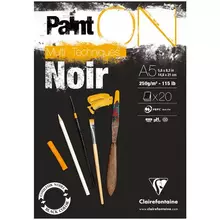 Скетчбук - альбом для смешанных техник 20 л. А5 Clairefontaine "Paint ON Noir" на склейке 250г./м2 черная