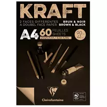 Скетчбук - блокнот 60 л. А4 Clairefontaine "Kraft" на склейке 90г./м2 верже черный/крафт