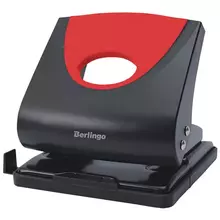 Дырокол Berlingo "Office Soft" 30 л. пластиковый красный с линейкой