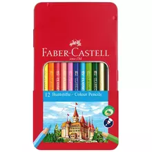 Карандаши цветные Faber-Castell "Замок" 12 цв. шестигр. заточ. метал. кор.