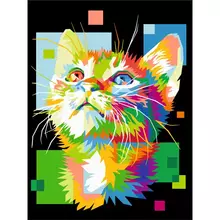 Картина по номерам на холсте Три Совы "Пиксельный кот" 30*40 с акриловыми красками и кистями