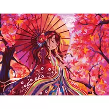Картина по номерам на холсте Три Совы "Японское солнце" 30*40 с акриловыми красками и кистями