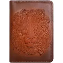 Обложка для паспорта Кожевенная мануфактура "Лев" светло-коричневый в деревянной упаковке