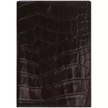 Обложка для паспорта Кожевенная мануфактура с кож. карманом темно-коричневый крокодил нат. кожа