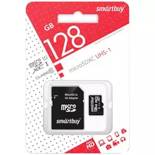 Карта памяти SmartBuy MicroSDXC 128GB UHS-1, Class 10, скорость чтения 90 мб/сек (с адаптером SD) 