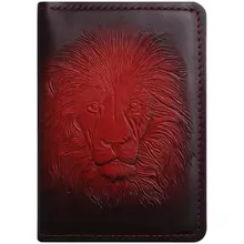 Обложка для паспорта Кожевенная мануфактура "Лев" красный в деревянной упаковке