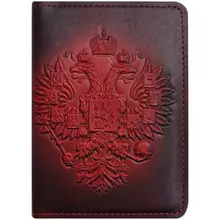 Обложка для паспорта Кожевенная мануфактура "Орел Российской Империи" красный в деревянной упаковке