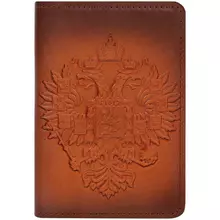 Обложка для паспорта Кожевенная мануфактура "Орел Российской Империи" светло-коричневый в деревянной упаковке