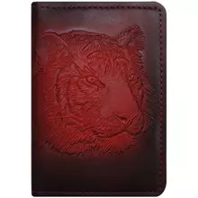 Обложка для паспорта Кожевенная мануфактура "Тигр" красный в деревянной упаковке