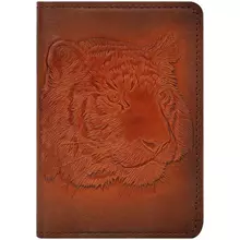Обложка для паспорта Кожевенная мануфактура "Тигр" светло-коричневый в деревянной упаковке