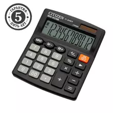 Калькулятор настольный Citizen SDC-812NR, 12 разрядов, двойное питание, 102*124*25 мм. черный
