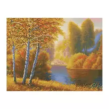 Алмазная мозаика Три Совы "Осень" 40*50 см. холст на деревянном подрамнике картонная коробка с пластиковой ручкой