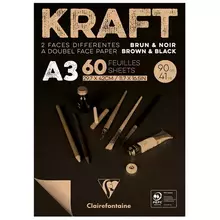 Скетчбук - блокнот 60 л. А3 Clairefontaine "Kraft" на склейке 90г./м2 вержечерный/крафт