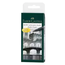 Набор капиллярных ручек Faber-Castell "Pitt Artist Pen Brush" 6 шт. оттенки серого пластик. уп. европодвес