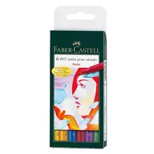 Набор капиллярных ручек Faber-Castell "Pitt Artist Pen Brush Basic" 6 шт. ассорти пласт. уп. европодвес
