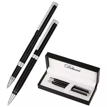 Набор Delucci "Classico": ручка шарик. 1 мм. и ручка-роллер 06 мм. синие корпус черный подарочная упаковка