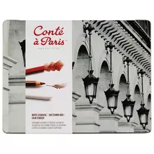 Набор карандашей для набросков Conte a Paris 6 каран. 12 мелков 1 клячка 2 тортиллона металл. коробка