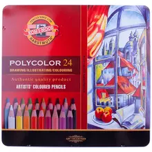 Карандаши цветные художественные Koh-I-Noor "Polycolor" 24 цв. заточенные метал. пенал