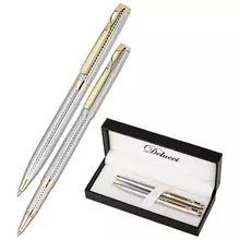 Набор Delucci "Celeste": ручка шарик. 1 мм. и ручка-роллер 06 мм. синие корпус сер./зол.подарочная упаковка