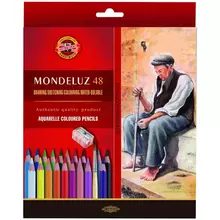 Карандаши акварельные Koh-I-Noor "Mondeluz Old Man" 48 цв. заточенные кисть+точилка картон