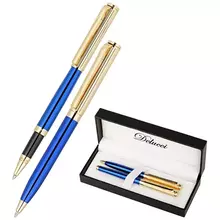 Набор Delucci "Azzurro": ручка шарик. 1 мм. и ручка-роллер 06 мм. синие корпус син/зол. подарочная упаковка