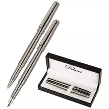 Набор Delucci "Mistico": ручка перьевая 08 мм. и ручка-роллер 06 мм. черные оруж. металл подарочная упаковка