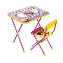 Набор складной мебели (стол + стул) Nika kids КП2/3 "Маша и медведь" с азбукой №3 ламинир. столешница сиденье мягкое/ткань розовый/желтый
