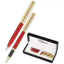 Набор Delucci "Rosso": ручка шарик. 1 мм. и ручка-роллер 06 мм. синие корпус вишн/зол. подарочная упаковка