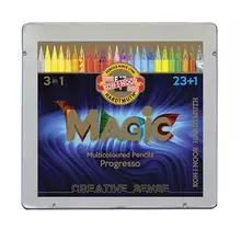 Карандаши с многоцветным грифелем цельнографитные Koh-I-Noor "Progresso Magic 8774" 23 шт.+ карандаш-блендер. заточенные в лаке металл. коробка